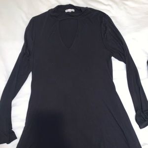 Black mock neck long sleeve midi dress